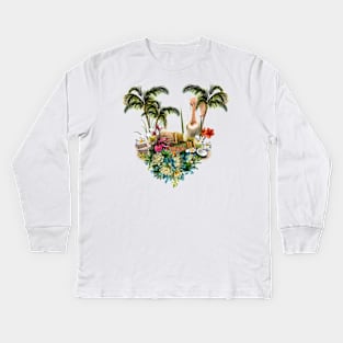 Wonderful pelican with flowers, tropical design Kids Long Sleeve T-Shirt